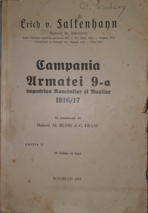 Campania Armatei 9-a Impotriva Romanilor si Rusilor 1916/17 (1937), Erich v. Falkenhayn, 1937 (stare exceptionala)