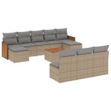 Set canapele de gradina cu perne, 11 piese, bej, poliratan