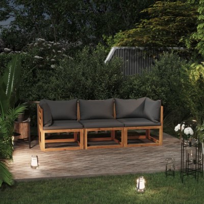 vidaXL Canapea de grădină 3 locuri cu perne, lemn masiv acacia 3057607 foto