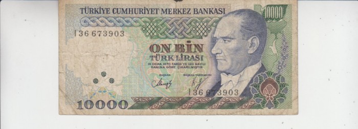 B11 7 - Bancnota foarte veche - Turcia - 10 000 lire