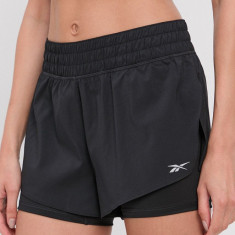 Reebok Pantaloni scurți GR9511 femei, culoarea negru, material neted, medium waist