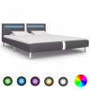 Cadru de pat cu LED, gri, 180 x 200 cm, piele artificială, Cires, Dublu, Cu polite semirotunde, vidaXL