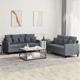 vidaXL Set de canapele cu perne, 2 piese, gri &icirc;nchis, catifea