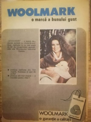 1989 Reclamă WOOLMARK lana virgina comunism industrie moda tricotaje 24x15,5 foto