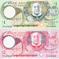 Bancnota Tonga 1 si 2 Pa'anga (1995) - P31d/32d UNC ( set x2 - serie C/4 )