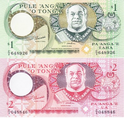Bancnota Tonga 1 si 2 Pa&amp;#039;anga (1995) - P31d/32d UNC ( set x2 - serie C/4 - vezi descriere ) foto