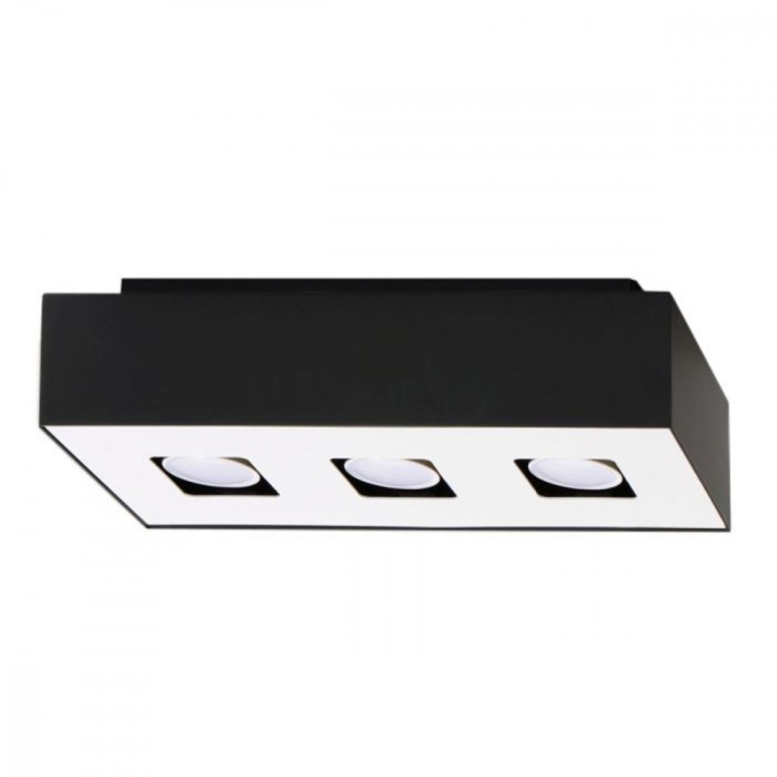 Lustră De Tavan Mono Alb-Negru Din Oțel Cu 3 Becuri Dreptunghiulare Minimaliste De Interior