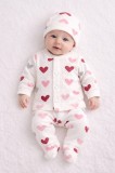 Set bebelusi 3 piese, bumbac rib, imprimeu inimioare (Marime Disponibila: 0-3