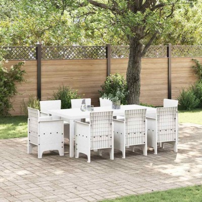 vidaXL Set de masă pentru grădină 9 pcs Alb Ratan Polt 3378584 foto