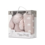 Paturica moale cu jucarie din plus, Lorelli Nappy, 90 x 75 cm, Iepuras, Pink