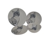 Set 4 piese, pentru o persoana, Ivoire decorat cu corp pisicuta