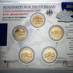 GERMANIA 2007 - 5 x 2 euro comemorativ -Castelul Scwerin -A,D,F,G,J -blister/BU
