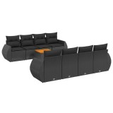 Set mobilier de gradina cu perne, 9 piese, negru, poliratan