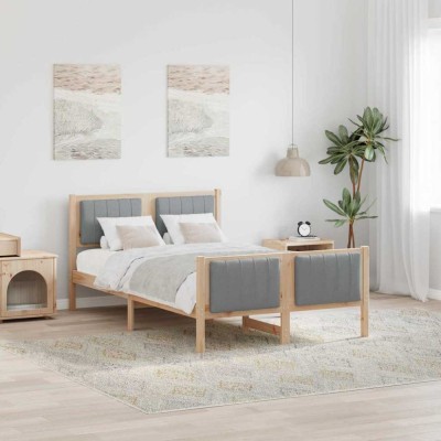 vidaXL Cadru de pat Maro și gri deschis 120 x 190 cm Lemn masiv de pin 878484 foto