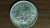 AG10 Franta - moneda mare 12 gr. ⌀29mm, argint .835 - 5 franci / francs 1961 - impecabila !