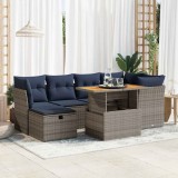 VidaXL Set canapele grădină perne 7 piese negru, poliratan/lemn acacia