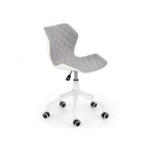 Scaun birou copii HM Matrix 3, stofa/piele ecologica, inaltime reglabila, rotire 360 ˚, roti pivotante, 100 kg, gri/ alb
