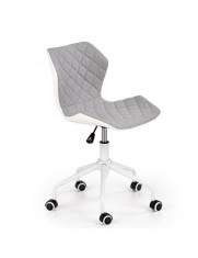 Scaun birou copii HM Matrix 3, stofa/piele ecologica, inaltime reglabila, rotire 360 ˚, roti pivotante, 100 kg, gri/ alb