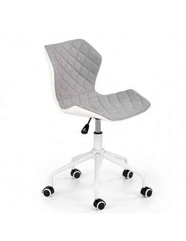 Scaun birou copii HM Matrix 3, stofa/piele ecologica, inaltime reglabila, rotire 360 ˚, roti pivotante, 100 kg, gri/ alb