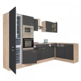 Unitate de bucatarie de colt Leziter Yorki 340, 340cm, cu frigider si congelator inferior, stejar sonoma