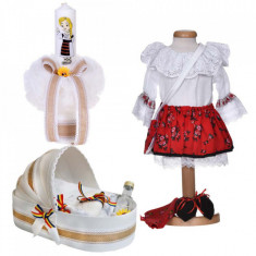 Set rochita traditionala, trusou botez landou si lumanare, decor traditional,