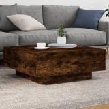 VidaXL Măsuță de cafea cu lumini LED, stejar fumuriu, 80x80x31 cm