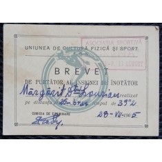 Brevet de purtator al insignei de inotator, 1965