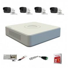 Sistem supraveghere video exterior complet Hikvision 4 camere Turbo HD 5 MP 80 m IR cu toate accesoriile, cadou HDD 1tb foto