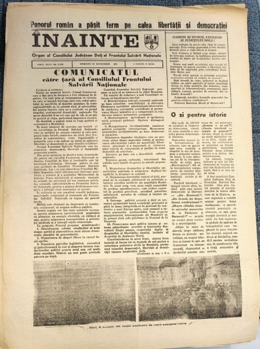 RAR = ZIAR VECHI INAINTE , 23 DECEMBRIE 1989 = ZIAR AL CONSILIULUI JUDETEAN DOLJ AL FSN