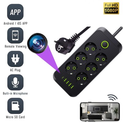 Camera Spion WiFi, F19U Ascunsa in Prelungitor, 6x prize, 4x USB, 1x Type C, Inregistrare Audio-Video, Full HD, Detectia Miscarii, cu Aplicatie Live foto