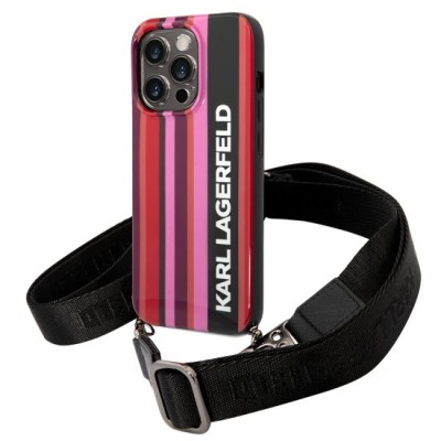 Husa iPhone 14 Pro - Karl Lagerfeld Hardcase with Strap (KLHCP14LSTSTP) - Pink Color Stripes foto