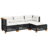 Set mobilier de gradina cu perne, 4 piese, negru, poliratan