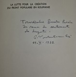 Carte cu autograf P Constantinescu Iasi Front populaire en Roumanie