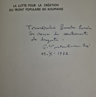 Carte cu autograf P Constantinescu Iasi Front populaire en Roumanie foto