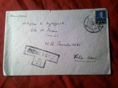 Plic circulat 1943 Bucuresti- Vatra Dornei , Cenzurat Bucuresti , Timbru Mihai 16 lei , capac plic defect