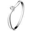 Inel din aur alb 14K - diamant strălucitor &icirc;n montură, brațe ondulate - Marime inel: 50