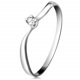 Inel din aur alb 14K - diamant strălucitor &icirc;n montură, brațe ondulate - Marime inel: 60