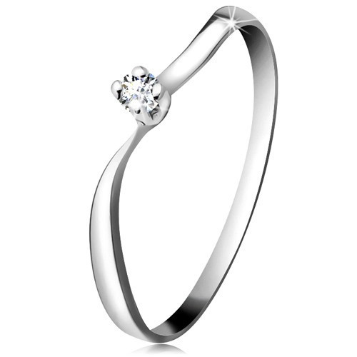 Inel din aur alb 14K - diamant strălucitor &icirc;n montură, brațe ondulate - Marime inel: 52