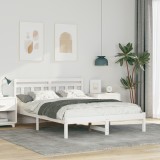 vidaXL Cadru de pat cu headboard Alb 120 x 190 cm Lemn de brad