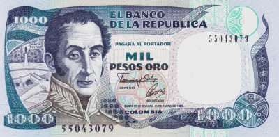 Bancnota Columbia 1.000 Pesos Oro 1992 - P432A UNC foto