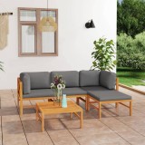 Cumpara ieftin Set mobilier grădină cu perne gri, 5 piese, lemn masiv de tec