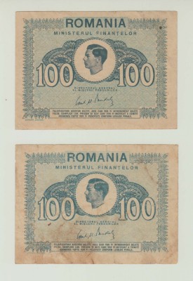 ROMANIA - LOT 2 x 100 LEI 1945 , MIHAI I , B1.154 foto