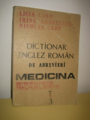 DICTIONAR ENGLEZ - ROMAN DE ABREVIERI MEDICINA, BIOCHIMIE, IMUNOLOGIE foto