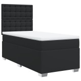 Cumpara ieftin Pat box spring cu saltea, negru, 90x190 cm, piele ecologica