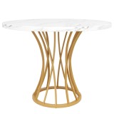 Masă rotundă pentru 4 persoane, Alb+Auriu | Aosom Romania