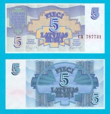 Letonia (Latvia) (p#37) 5 Ruble 1992 UNC &amp;#039;A 2-a emisie&amp;#039; serie: CA 787731 foto