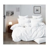 Cumpara ieftin Lenjerie de Pat Dublu Bumbac Damasc 4 Piese cu Elastic, Alb - XIA175