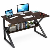 Birou calculator cu raft, 80 x 40 cm, blat maro inchis, cadru negru