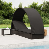 Șezlong vidaXL cu Acoperiș Rotund, Negru, 211x57x140cm, Poliratan, Reglabil, Perna Inclusă