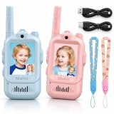 Set 2 statii Walkie Talkie Video pentru copii, camera si display LCD, acumulator reincarcabil, USB-C, Roz/Albastru